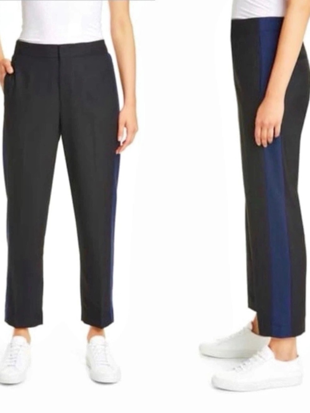 Club Monaco Tapered Black Trouser with Navy Stripe Size 4